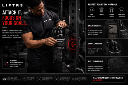 LIFTRS Magnetic Gym Bag – Hands-Free Bottle Holder & Smart Storage (Built for Lifters)