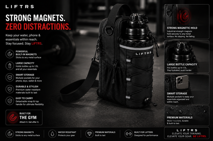 LIFTRS Magnetic Gym Bag – Hands-Free Bottle Holder & Smart Storage (Built for Lifters)