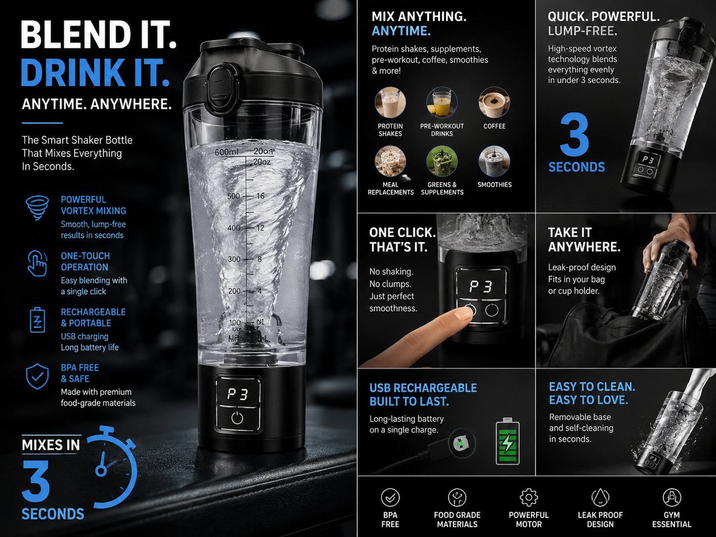 LIFTRS BlendX™ Portable Blender Bottle